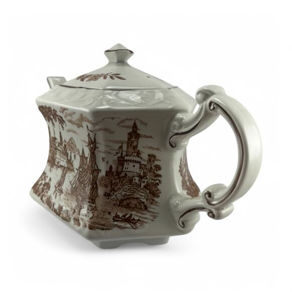 Vintage 1960s Ellgreave Staffordshire Ironstone Teapot Safe Harbor Transferware - Picture 5 of 16